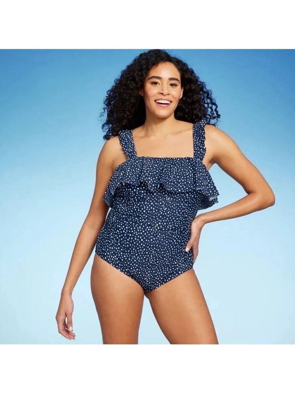 Kona Sol Artsy Polkadot Ruched Ruffle One Piece Vacation Swimsuit Size 20